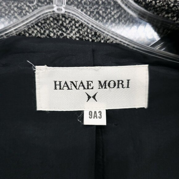 HANAE MORI Black White Tweed Blazer Jacket Size 9A3 - XS - Picture 6 of 12